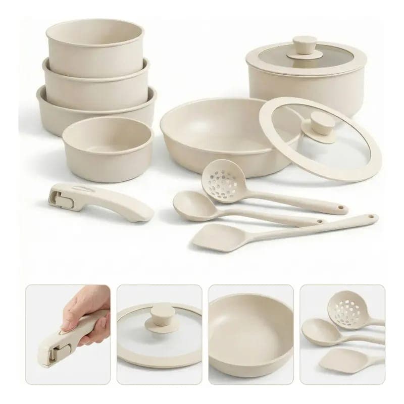 Jogo de Panelas Antiaderente Indução Cabo Removível