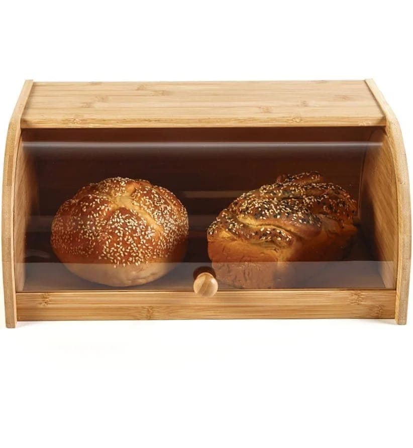 Porta Pão de Bambu com Tampa de Vidro Transparente